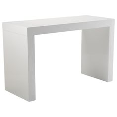 a white table that is sitting on a white surface with one leg up and the other end down