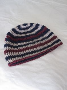 "This is a blue, burgundy and beige spiral/striped design crochet wool winter hat. Handmade in 100% wool it is 8\" tall and 20\" around. Hand wash, pat dry, reshape and dry flat. Do not wring!" Burgundy And Beige, Design Crochet, Crochet Wool, Hat Handmade, Wool Winter, Blue Hat, Crochet Beanie, Skull Cap Beanie, Winter Hat