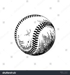 a black and white drawing of a baseball ball with the inside stitched out on it