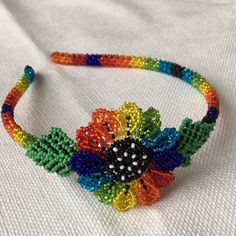 Nwot Colorful Beaded Headband Handmade In Mexico No Trades No Returns Bead Woven Flowers, Beadwork Patterns Flowers, Beaded Ideas, Headband Handmade, Beaded Hair Clips, Wildflower Cases, Beaded Hair, Rose Gold Sunglasses, Black Jewel