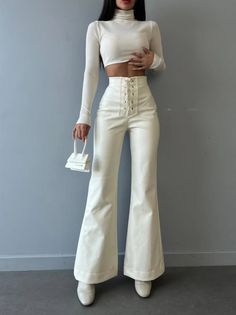 High Waisted Trouser Pants, Sheer Swimsuit, Look Casual Chic, Winter Typ, Leather Pants Women, Solid Color Pants, Swimsuit Design, Black High Waist, Trousers Pants