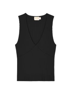 A familiar cut (without any of the fuss). It's a sleeveless tank with a halter-style front you love. (This one comes in Jet Black.) | Women's Leticia Tank Top in Jet Black | Ethical Essentials Chic Fitted V-neck Tank Top, Fitted Tank Top For Night Out, Fitted Halter Top For Night Out, Chic Sleeveless Fitted Halter Top, Fitted Sleeveless Top For Night Out, Chic Fitted Tank Top Vest, Chic Tank Strap Top For Night Out, Chic Tank Strapped Tops For Night Out, Versatile Tank Top For Night Out