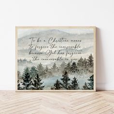 a christmas card with the words to be a christian man and trees in the background