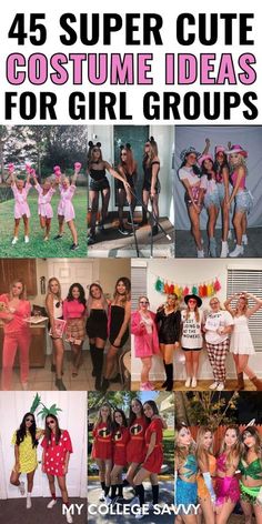 some girls in costumes that are all different colors and sizes, with the words super cute costume ideas for girl groups