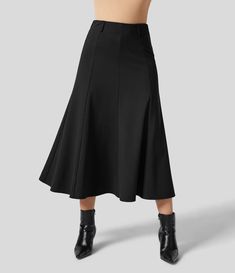 Discover Women’s High Waisted Back Invisible Zipper Flare Midi Work Skirt at Halara, Crowd-Approved Affordable Choices Made For What Moves You. Work Skirt, Work Skirts, Bleach Wash, Bottom Clothes, Invisible Zipper, Lowest Price, Inside Out, Bleach, High Waist