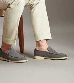 Brabion Unlined Capri Suede Loafer – Grey Business Casual Tassel Loafers With Rubber Sole, Business Casual Tassel Loafers With Textured Sole, Comfortable Loafers With Textured Sole, Casual Wingtip Moccasins With Stitched Sole, Comfortable Formal Loafers With Stitched Sole, Casual Wingtip Loafers With Leather Sole, Loafers With Removable Insole And White Sole, Classic Loafers With White Sole And Round Toe, Business Casual Slip-on Loafers With Stitched Sole