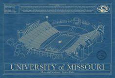 the university of missouri blueprint shows an empty football field and stands for fans to watch