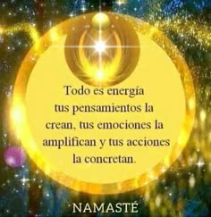 an image with the words namaste written in spanish and english on top of it