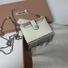 Small Wallet On Chain Luxury White Wallet On Chain, Chic White Wallet On Chain For Everyday, Luxury White Rectangular Wallet On Chain, Elegant White Crossbody Wallet On Chain, Designer White Evening Bag As Gift, Designer White Evening Bag For Gift, White Luxury Wallet On Chain With Chain Strap, Elegant White Wallet On Chain For Evening, Luxury White Wallet On Chain With Chain Strap