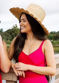 Get ready to hit the beach in style with our scallop hat! Inspired by Nalu, this Hawaiian word meaning ocean wave & surf, it features a rancher top and wide wavy brim for full coverage sun protection. Made from 100% golden wheat straw, this hat is both practical and fashionable. UPF 25+ sun protection Made with golden wheat straw Handmade in Peru Approximately 23" inner circumference and 5" depth Hats and accessories are final sale. Oversized Beach Hat, Wave Surf, Golden Wheat, Word Meaning, Wheat Straw, Surfing Waves, Ocean Wave, Nalu, Beach Hat