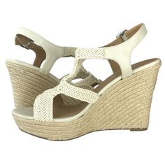 SUN STONE ESMEF Espadrille Wedge Heel Sandals -New with Box -Brand: SUN STONE -Color: Ivory -Size: 9M -Material: Textile -Heel Height: 4.75 Inch -Platform Height: 1.25 Inch -Woven Upper -Open Toe -Wedge Heels -Ankle Strap Buckle Closure -Made in China White Adjustable Wedge Sandals For Summer, White Adjustable Summer Wedge Sandals, Summer White Adjustable Wedge Sandals, Summer White Wedge Sandals With Adjustable Fit, Summer Cream Wedge Sandals For Beach, Adjustable White Wedge Sandals For Vacation, Cream Wedge Heel Sandals For Beach, Cream Wedge Heel Sandals For Summer, Cream Straw Sandals For Summer