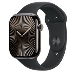 the apple watch is shown in black and silver, with an intricate design on its face