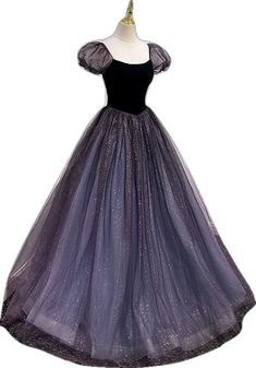 Purple Fitted Ball Gown Princess Dress, Purple Princess Dress For Prom Season, Purple Princess Gown For Prom Season, Purple Fitted Tulle Ball Gown, Fitted Tulle Ball Gown With Short Sleeves, Purple Short Sleeve Evening Dress For Party, Purple Princess Ball Gown Dress, Purple Princess Dress With Fitted Bodice, Purple Tulle Evening Gown