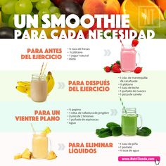 a poster with different types of smoothies and fruit in it, including bananas, strawberries