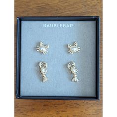 Nib. Two Pairs Of Pearl And Gold Earrings. Perfect For Upcoming Crab Feed Season! Crab Feed, Pearl And Gold Earrings, Mickey Silhouette, Sugar Skull Earrings, Glam Earrings, Crab And Lobster, Baublebar Earrings, Safety Pin Earrings, Starfish Earrings