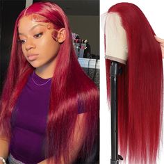 Brazilian Lace Front Wigs, Wig Material, Human Hair Color, Lace Front Wigs Human Hair, Red Wigs, Wig Lace, Wigs Human Hair, Straight Lace Front Wigs, Burgundy Lace