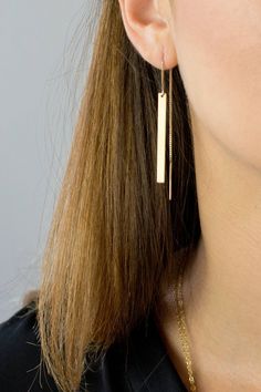 Gold Bar Threader Earrings Long Dangle Earrings Dainty Bar Ear Threader, Long Dangle Earrings, Earrings Dainty, Threader Earrings, Earrings Long, Silver Bars, Gold Bar, Earrings Sterling Silver, Jewelry Plate