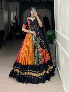 Premium Ready to wear Navratri Chaniya choli, Chaniya choli for Navratri,Navratri Lehenga, Lehenga choli for women USA, navratri blouse,navratri Chaniya choli, Chaniya choli for Navratri,Chaniya choli, Chaniya choli for garba, chaniya choli dupatta, navratri lehenga, navratri blouse, lehenga choli, lehenga choli for women, lehenga choli for women ready to wear in USA Lehenga(Stitched) :- Lehenga Fabric : Tussar Silk  Lehenga Work : patola Print With Gamthi Work Lace And Foil Work Lehenga Waist : SUPPORTED UP TO 42 Lehenga Closer : Drawstring With Heavy Tassels and Zip Stitching : Stitched With Canvas and attached with Can Can Length : 41 Flair : 3.80 Meter  Inner : Micro Cotton Blouse (Stitched) :- Blouse fabric : Tussar Silk  Blouse Work : Patola Print With Gamthi Work And Foil Work Blous Navratri Blouse, Garba Chaniya Choli, Gamthi Work, Navratri Lehenga, Navratri Collection, Lehenga Choli For Women, Choli For Women, Cotton Lehenga, Navratri Chaniya Choli