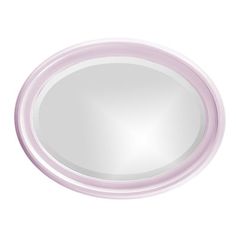 a white and pink round mirror on a wall