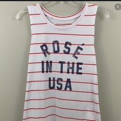 Tank Sleeveless Rose In The Usa Red And White This Is New With Tags, There Are Stickers On The Tags Red Rose Print Cotton Tops, Red Cotton Tops With Rose Print, Rose Print Sleeveless Tops For Summer, Sleeveless Rose Print Tops For Summer, White Cotton Top With Rose Print, White Cotton Rose Print Top, White Cotton Tops With Rose Print, Wine Tanks, Bridesmaid Tank Tops