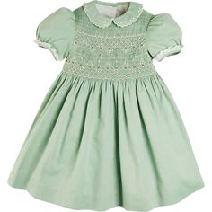 Introduce a timeless and elegant piece designed to bring a touch of vintage charm to your little girls wardrobe. the Green Handsmocked Dress features a traditional Peter Pan collar, delicate puff sleeves and the signature hand smocking across the chest in a contrasting ivory stitch. It is complimented with a statement ivory bow that ties around the back. Signature Hand Smocking. Peter Pan Collar. Puff Sleeves. Designed in London. | Pepa London | Handsmocked Peter Pan Collar Short Sleeve Dress, (Green, Size 5Y) | Maisonette collects the best children’s products from around the world (unlike Zulily, Etsy, The Tot, Farfetch Kids, Childrensalon, Crate and Kids, Kohls, Wayfair, Buy Buy Baby, Nordstroms, Mini Boden, J.Crew Factory, or PotteryBarn Kids), creating a curated shopping experience for London Maisonette, Pan's Labyrinth, College Au, Theater Costumes, Hand Smocking, Royalty Fashion, Vintage Kids Clothes, Aesthetic Galaxy, Peter Pan Collar Dress