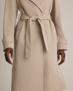 Made from our ultra-wearable stretch crepe, this trench coat will keep you looking polished with its unique wrinkle-resistant properties and sleek silhouette. Try on this timeless style and you'll quickly be impressed with how much of a wardrobe win it is.  | Quince | Women's Stretch Crepe Trench Coat in Morel, Size XS, Recycled Polyester Solid Outerwear With Belted Cuffs For Work, Sleek Spring Outerwear With Hidden Button Closure, Tailored Gabardine Outerwear For Spring, Chic Gabardine Outerwear For Daywear, Modern Spring Workwear Raincoat, Sleek Long Sleeve Outerwear With Belted Cuffs, Versatile Solid Outerwear For Work, Sleek Outerwear With Belted Cuffs And Long Sleeves, Spring Raincoat For Workwear