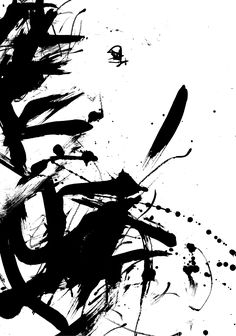 black and white ink painting with brush strokes