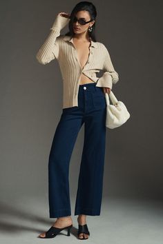 Rent The Denim Colette Cropped Wide-Leg Jeans from Nuuly. Pick 6 items for $98/month. Free shipping + returns. High Rise Wide Leg Jeans, Cropped Wide Leg Jeans, Cropped Wide Leg Pants, Jean Trends, Runway Trends, Long Jeans, Fashion 101, Straight Trousers, Fashion People