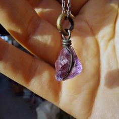 Amethyst Necklace, Brass Dangling Pendant, Silver Chain Amethyst Necklace, Pendant Silver, Pendant Necklaces, Silver Chain, Jewelry Necklace Pendant, Amethyst, Jewelry Necklaces, Accessory Gift, Gift Card