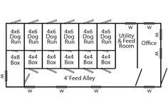 the floor plan for an office building with four boxes and one box on each side