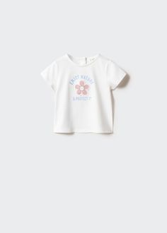 Printed cotton-blend T-shirt - Kids | MANGO USA Infant Girls, Press Studs, Kids Shirts, Printed Cotton, Mango, Round Neck, Cotton Blend, T-shirt, T Shirt