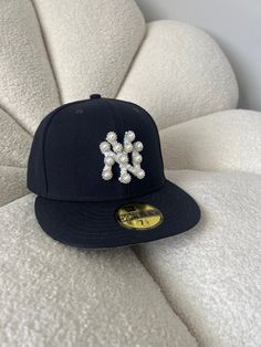 Each rhinestone is hand placed by me. Street Style Outfits Casual, Diy Hat, Fancy Hats, Girly Accessories, Upcycled Fashion, Fitted Caps, Cool Hats