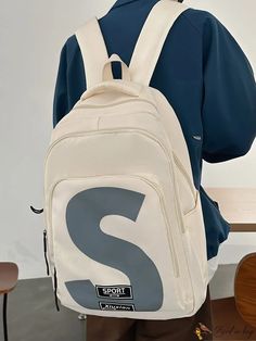 BirdinBag - Classic Graphic Letter Backpack Large Capacity Backpack For Back To School, Casual Letter Print Standard Backpack, Large Capacity Student Backpack, Functional Standard Backpack Shoulder Bag For Students, Casual Rectangular Backpack With Letter Print, Casual Backpack With Letter Print For Back To School, Casual Travel Bags With Letter Print, Trendy Everyday Backpack With Letter Print, Casual Softback Bag With Letter Print