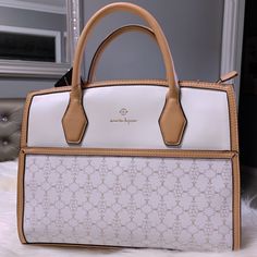 Nanette Lepore Handbag For Women - White And Brown Colors - Leather -Size: Length- 12” Width- 9” - Medium Size Leather Handbag - Brand New With Tag Original Price $98 Purse For Women, Handbag For Women, Nanette Lepore, Branded Handbags, Handbag Purse, Woman Colour, Leather Handbag, Kate Spade Top Handle Bag, Michael Kors Monogram