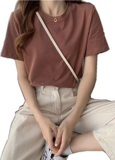 Brown Cotton T-shirt, Neutral Teacher Outfit, Girls Dps, Plain Shorts, Concept Board, Teacher Outfit, Color Shorts, Basic Tops, Korean Outfits