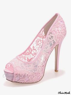 Olivia Mark - Elegant Ivory Lace Peep Toe Stiletto Heel Bridal Shoes with Platform - Ideal for Weddings Platform Bridal Shoes, Platform Wedding Shoes, Shoes For Brides, Peep Toe Wedding Shoes, Wedding Shoes High Heels, Wedding Shoes Platform, Pink Wedding Shoes, Bridal Pumps, Lace Pumps