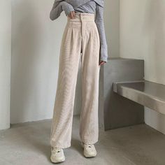 VSCO HIGH WAIST CORDUROY PANTS Vsco Outfits, Mid Calf Dresses, Drawstring Dresses, Women's Robe, Straight Trousers, Straight Leg Trousers, Crop Top Blouse, Corduroy Pants, Wide Leg Trousers