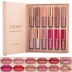 FREYARA Liquid Lipstick, Matte, Waterproof, Long Lasting, 12 Colors Pack Rosy Nude Lipstick Matte Stay Maybelline, Loreal Lip Color Lipstick Shades, Shop Lipstick, Kardashian Makeup, Kim Kardashian Makeup, Lipstick Kit, Matte Lipsticks, Lipstick Matte, Clear Lip Gloss