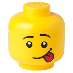 a yellow lego head is shown with eyes on it's face, and one eye has