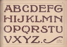 an old fashioned type of alphabet with the letters and numbers in brown on white paper