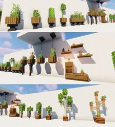 some plants are growing on the side of a building in different stages of growth and development