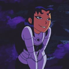 the animated character is sitting down in front of purple paint and black background, with one hand on his head