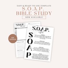 soap recipe book with the title easy and ready to use template, soap bible study now available