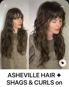 Shag Light Bangs, Stevie Nicks Haircut 70s, Shaggy Hair With Wispy Bangs, Long Modern Shag With Bangs, Shag With Wavy Hair, Natural Waves With Bangs, Long Shag Short Bangs, Wavy Long Shag Haircut, Retro Shag Haircut