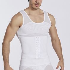 Season:Summer,Spring,Winter,Fall; Fabric:Nylon; Sleeve Length:Sleeveless; Gender:Men's; Nightwear Style:Body Shaper,Shapewear,Waist Trainer; Style:Simple,Comfort; Elasticity:Stretchy; Occasion:Home,Daily; Function:Slimming; Pattern:Pure Color; Neckline:Crew Neck; Listing Date:11/18/2022; Length [Top]:; Waist:; Feel of Sensation:Soft,Comfort; Bust: White Stretch Vest With Tank Straps, Fitted Breathable Tank Top, Breathable Fitted Tank Top, High Stretch Sleeveless Vest Tank Top, White High Stretch Sleeveless Tank Top, Fitted Breathable Sleeveless Tank Top, Compression Tank Top With Medium Bust Support, Fitted Sleeveless Tank Top With Medium Bust Support, White Fitted Nylon Tank Top