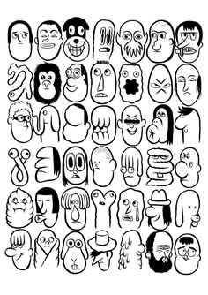 an image of many different faces drawn in black and white