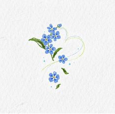 blue flowers with green leaves on white paper