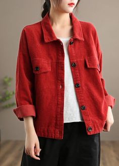 Over Size Jacket, Button Clothes, Short Jackets, Coats Women, Comfortable Room, Red Shorts, Corduroy Jacket, Short Coat, Short Jacket