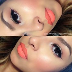 Blush: MAC Royal Sunset Lips: NYX lip liner in ... Diy Makeup Brush Cleaner, Diy Makeup Brush, Coral Lipstick, Coral Lips, Orange Lipstick, Orange Lips, Makeup Brush Cleaner, Makeup Obsession, Fall Makeup