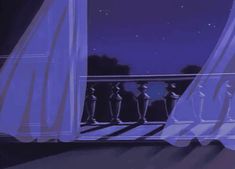 an animated scene of people standing in front of a window looking out at the night sky